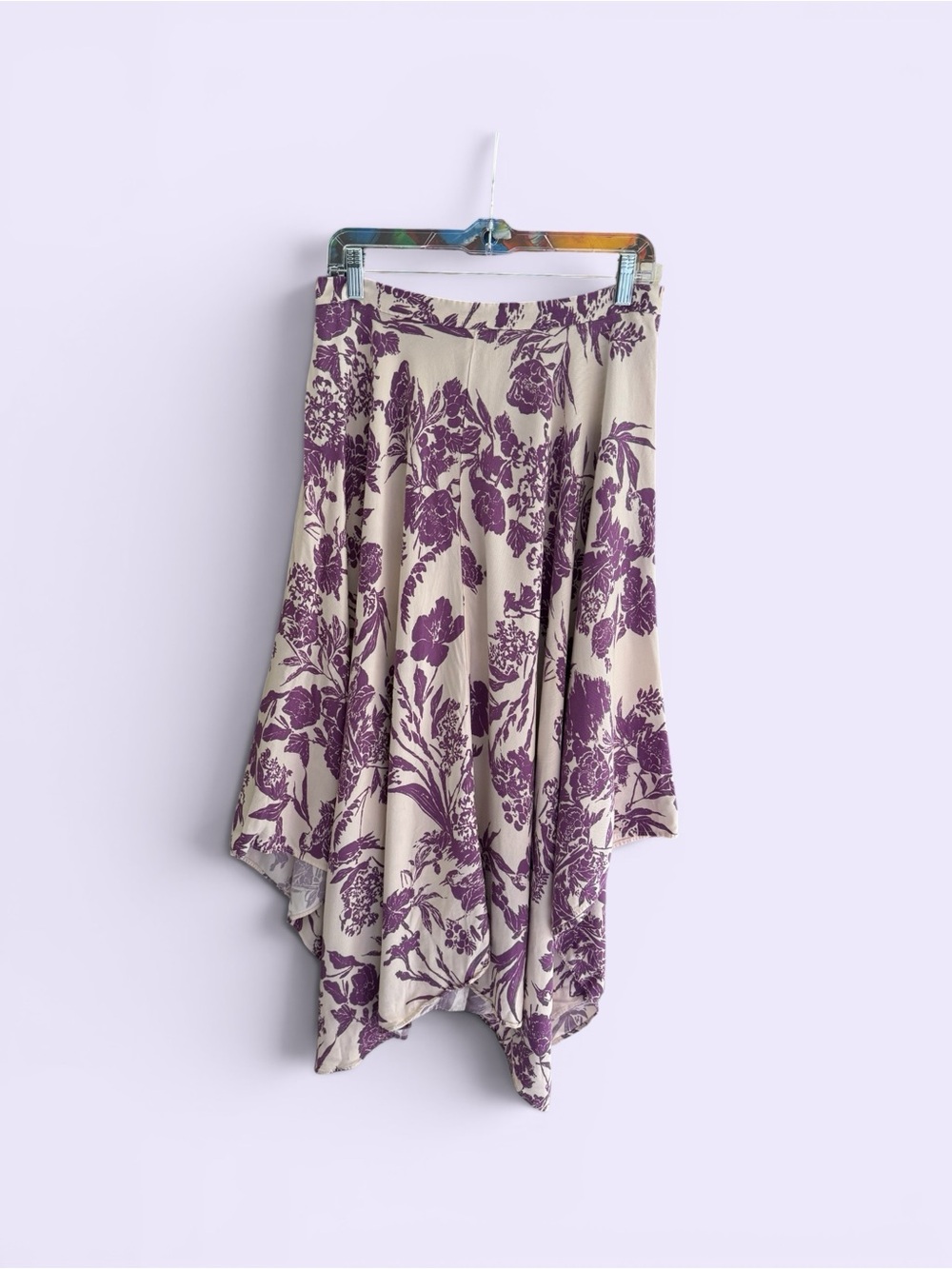 H&M Floral Asymmetric Midi Skirt - Cream & Purple